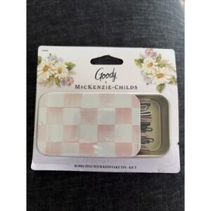 MacKenzie Childs x Goody Pink Rosy Check Keepsake Matchbox Tin Bobby Pins 45 Ct